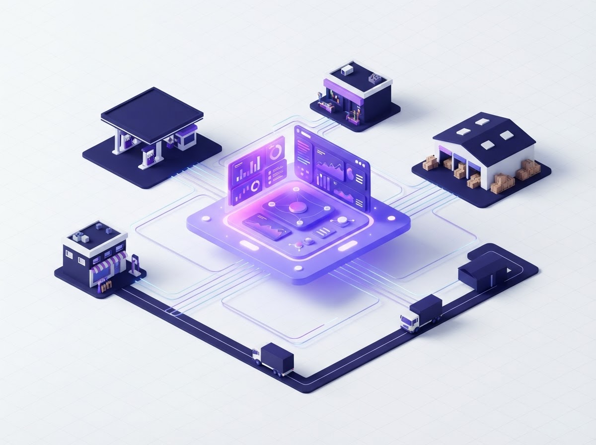 Ilustración de industrias conectadas mediante una plataforma digital Ingeniería CJ